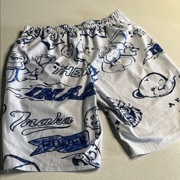 Inaka Power White Graphic Mesh Shorts with Navy Design Mens L - Picture 3 of 8
